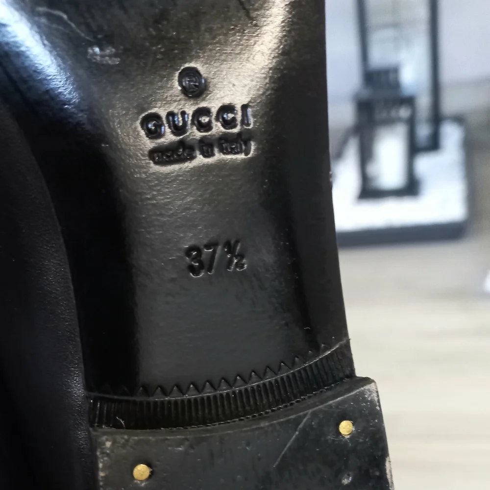 Host Pick💗GUCCI Black Leather Studded Pointed Toe Loafers Size 37.5 - Picture 4 of 8